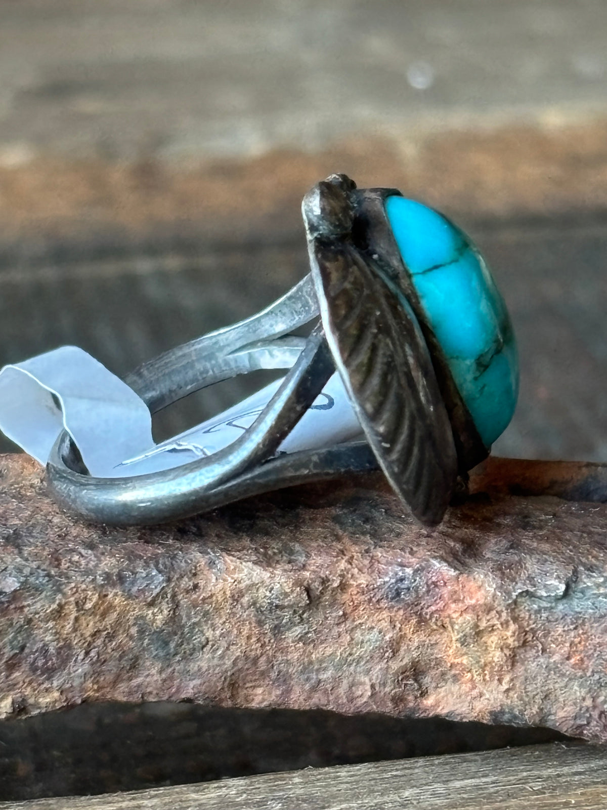 Vintage Vibrant Blue Turquoise & Sterling Silver Native Handmade Ring Sz 6 1/4