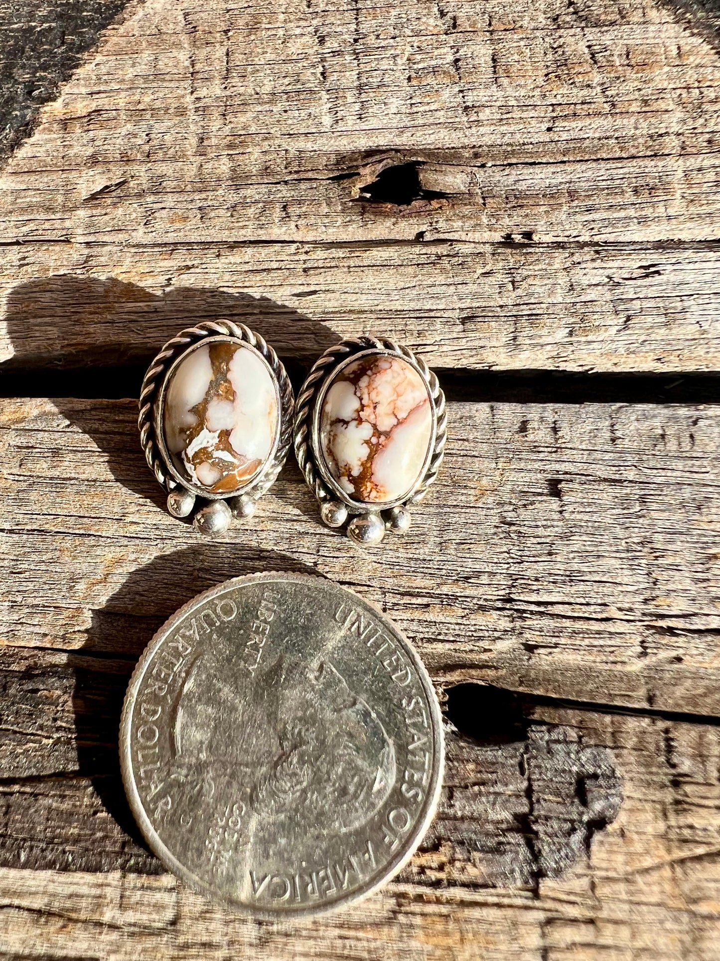Wild Horse Magnesite & Sterling Silver Post Earrings- Navajo Handmade by Lee Sandoval