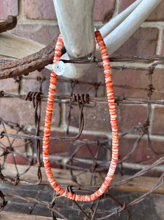 Red Spiny Oyster Rondell 6mm Bead Necklace 17”