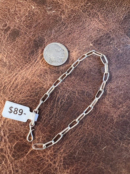 Navajo Handmade Sterling Silver Satin Finish Paperclip Chain Bracelet 8”