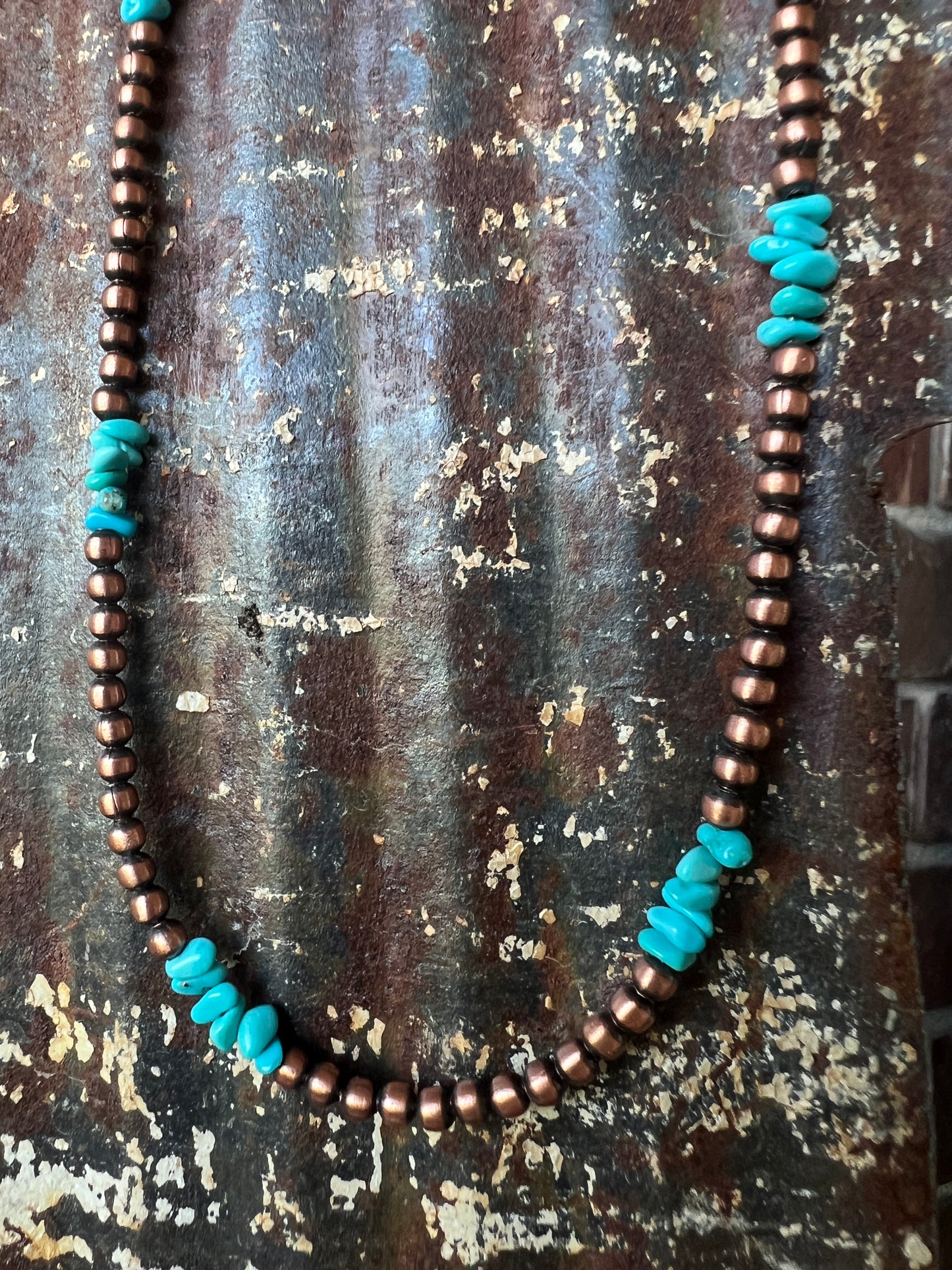 Genuine Copper Bead (3mm) & Sleeping Beauty Turquoise Necklace 14”-16”