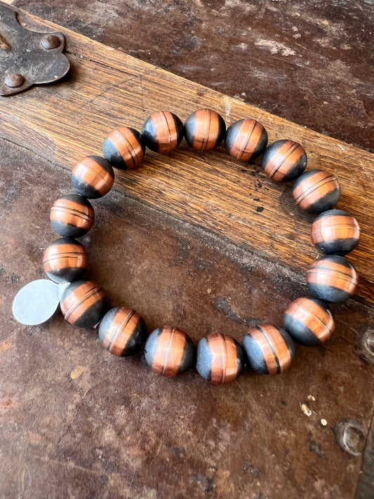 Copper 12mm Bead Stretch Bracelet Sz 6-7”