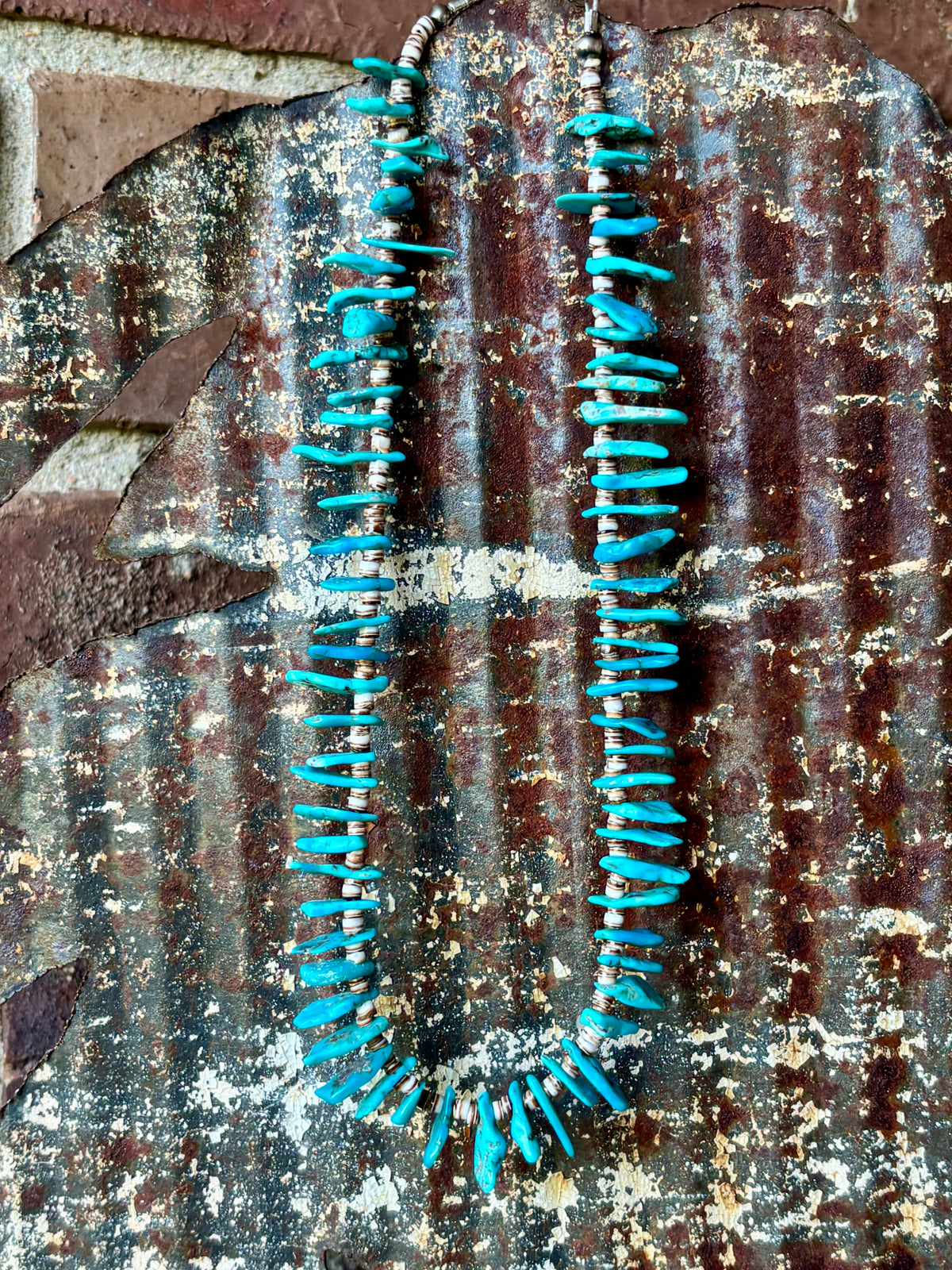Turquoise & Olive Shell Heishi Necklace 15”