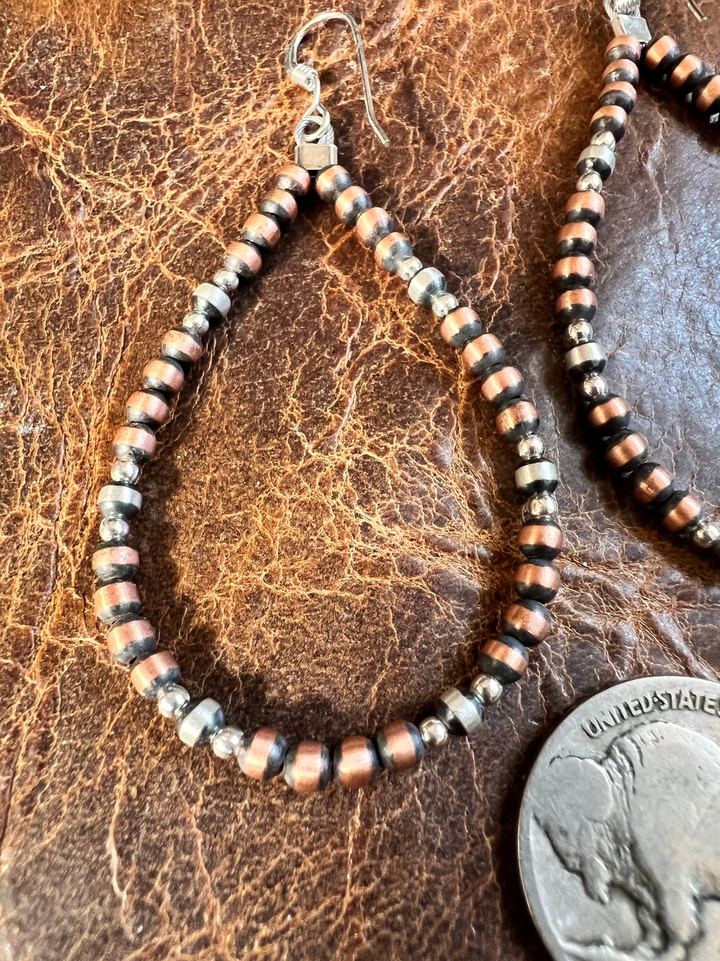Copper & Sterling Bead Hoop Earrings 2 3/4”