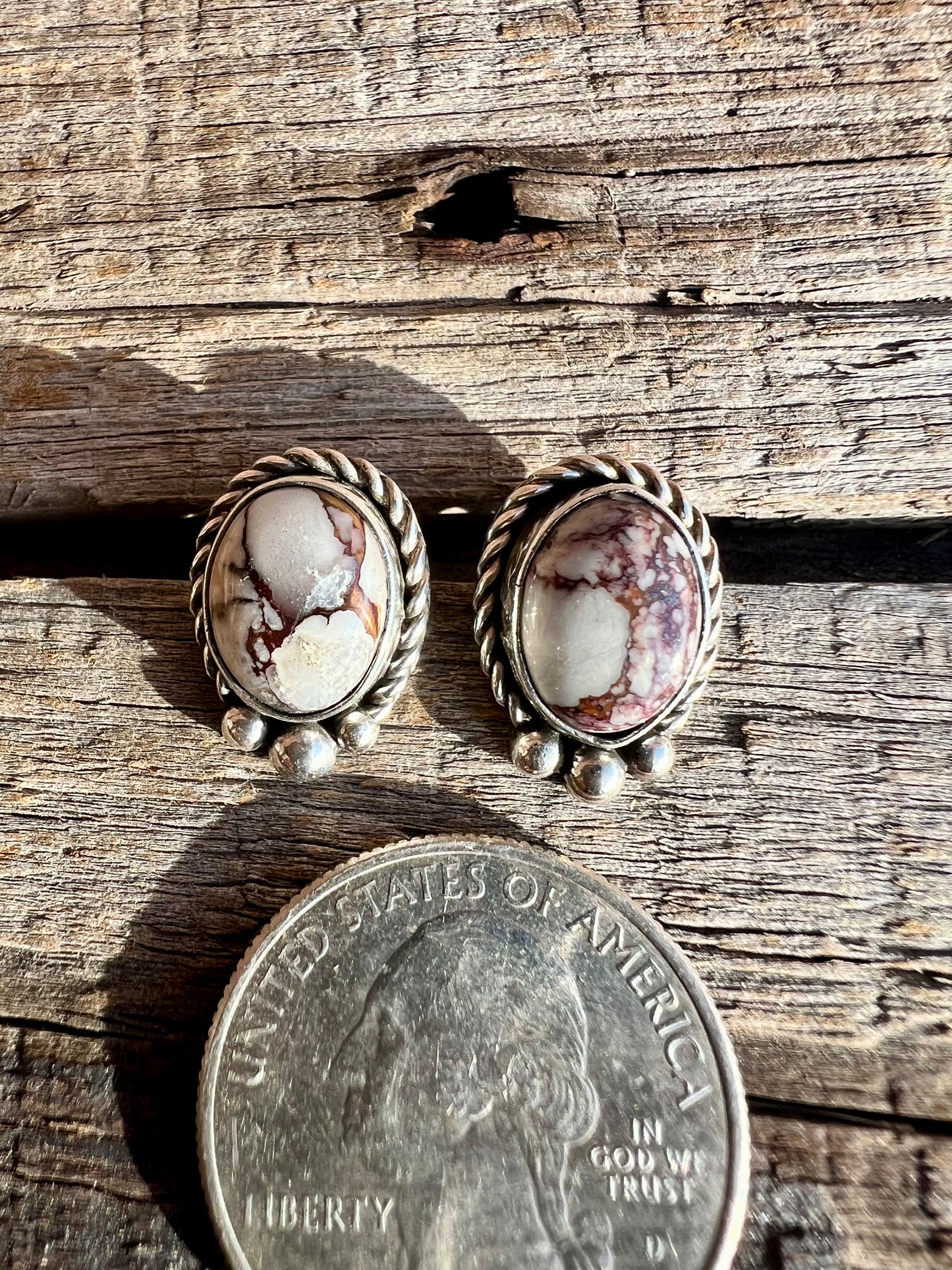 Wild Horse Magnesite & Sterling Silver Post Earrings- Navajo Handmade by Lee Sandoval