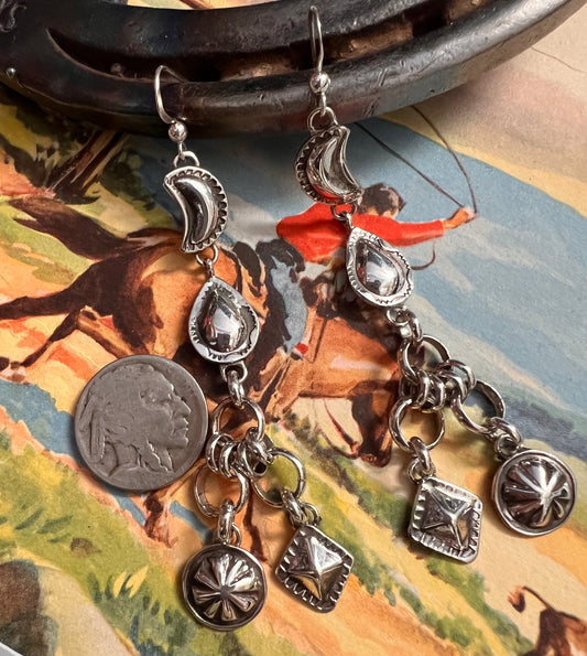 Navajo Handmade by Dakota Willie- Sterling Silver Dangle Earrings 3.4” long