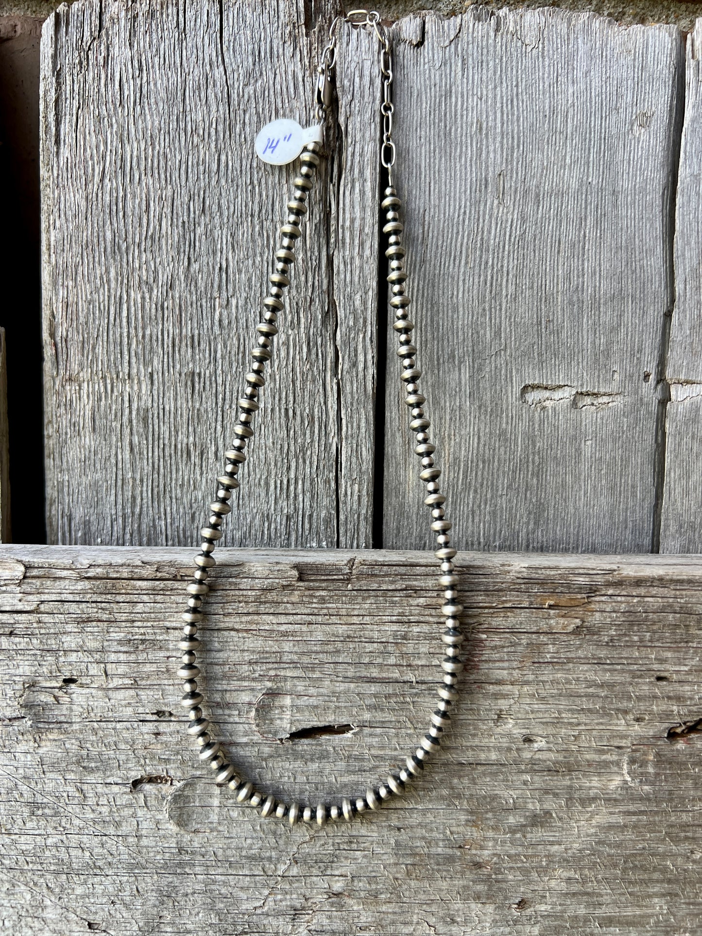Sterling Silver Saucer & Round Bead Necklace 14”-16”