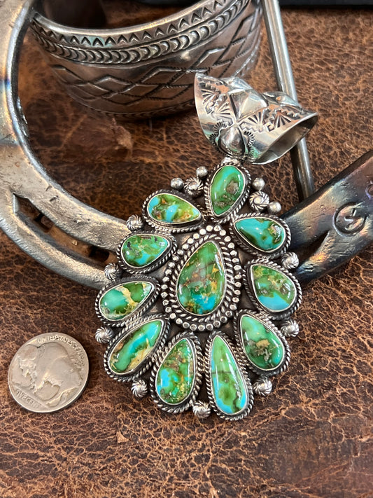 Handmade by Tyler Brown- Statement Piece!! Sonoran Gold Turquoise & Sterling Cluster Pendant Bale & Shepherds Hook