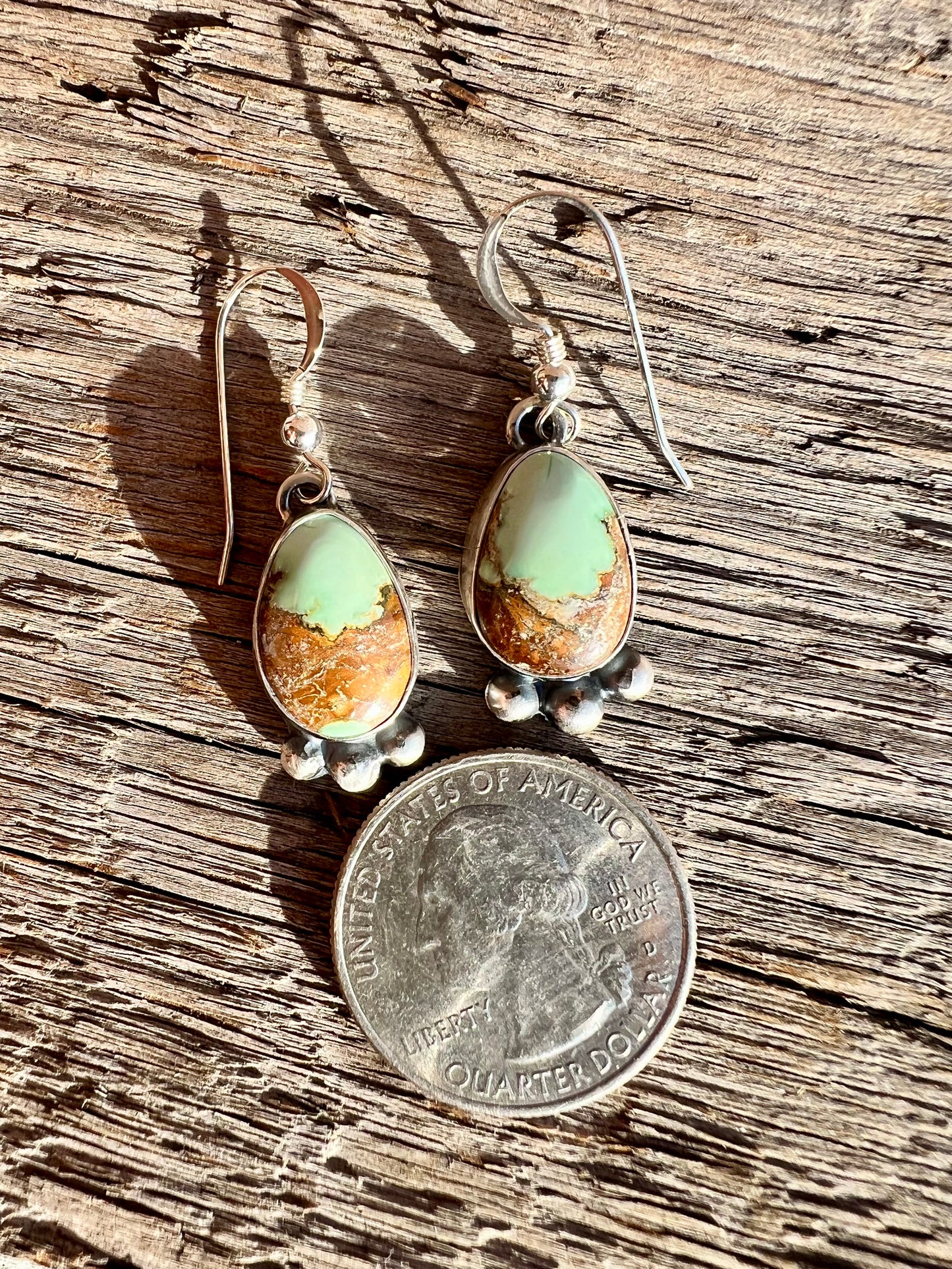 New Lander Variscite & Sterling Silver Dangle Earrings - Navajo Handmade by Miranda Willie
