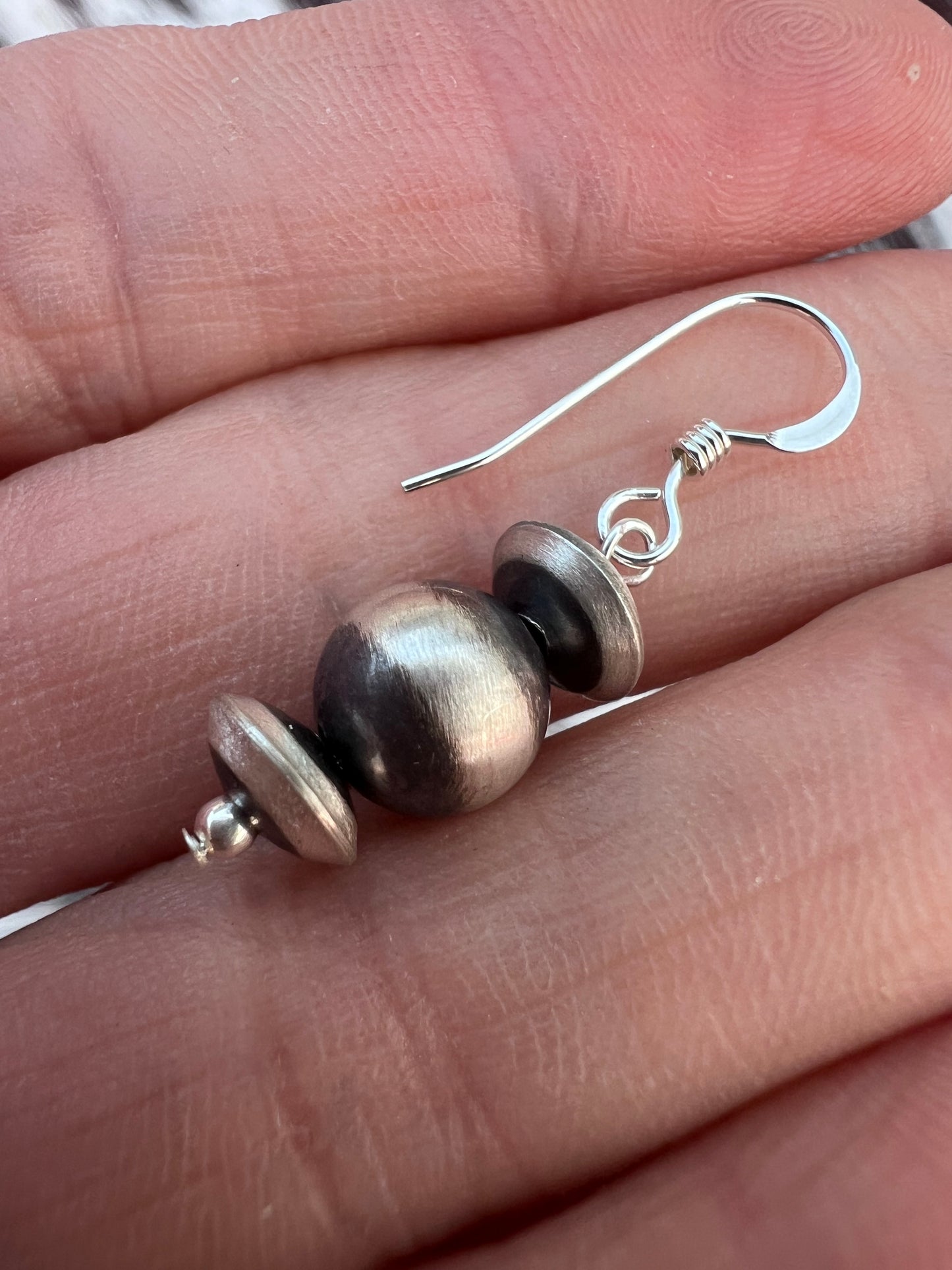 Sterling Oxidized Bead 7-8mm Dangle Earrings 1.3”