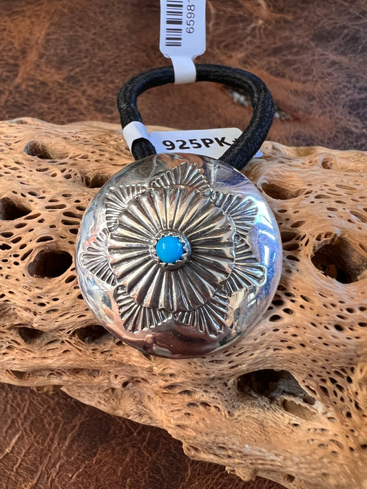 Navajo Handmade Sterling Concho Hair-tie 1.25”
