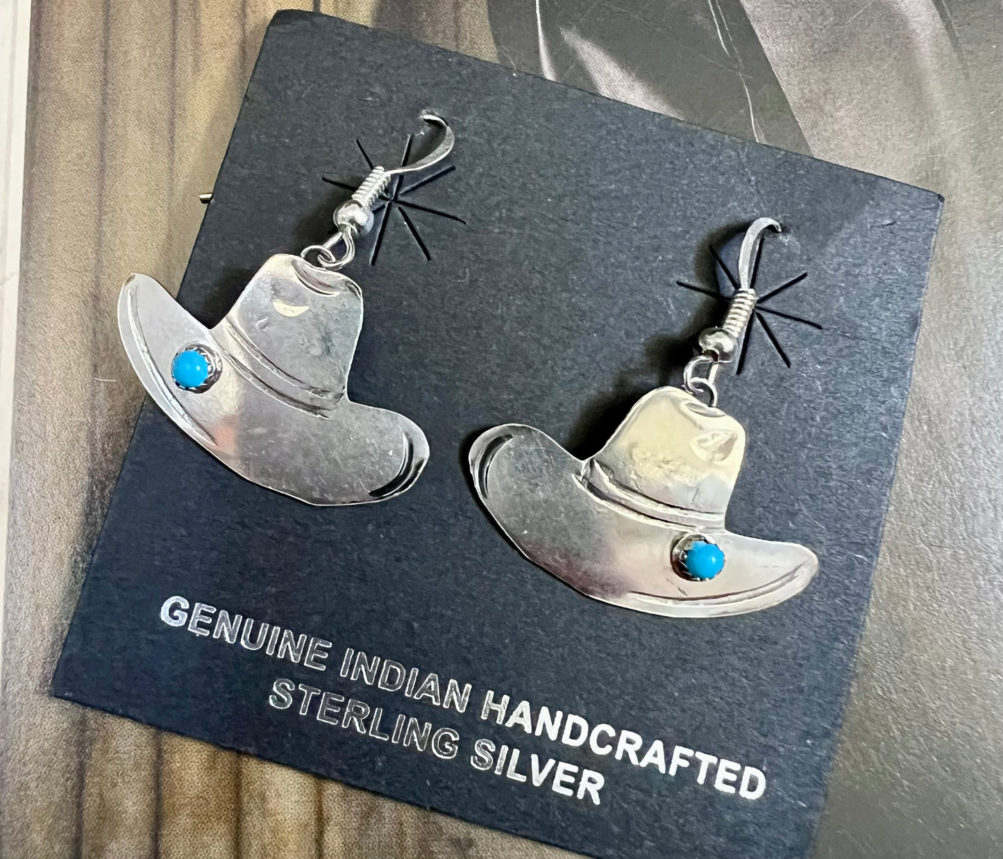 Handmade Sterling & Turquoise Cowboy Hay Dangle Earrings 1.5”