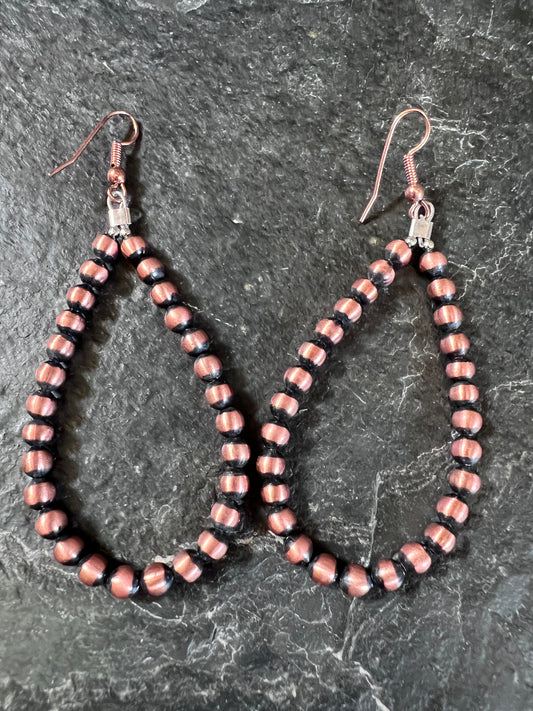Copper Bead 4mm Dangle Hoop Earrings 3.1”