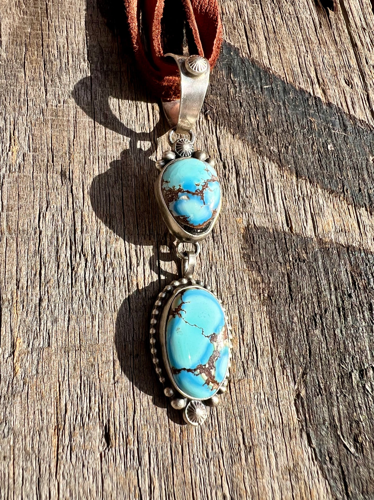 Golden Hills Turquoise & Sterling Silver 2-stone Pendant -Navajo Handmade  by Thomas Francisco