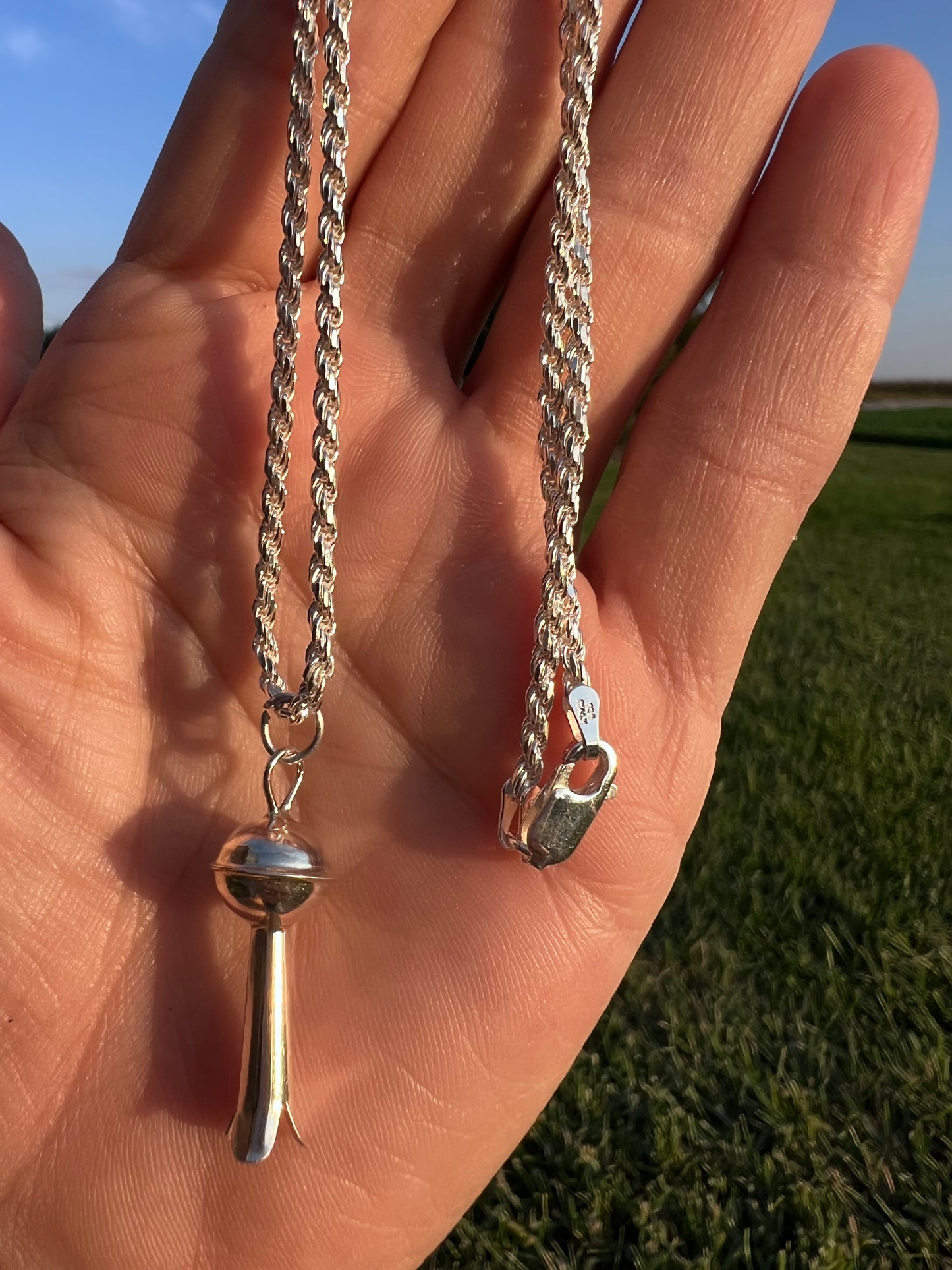 Sterling Silver Blossom Set. 10mm Bead Blossom Dangle Earrings 2” & Rope Necklace 16” w/ Blossom Pendant 1.2”