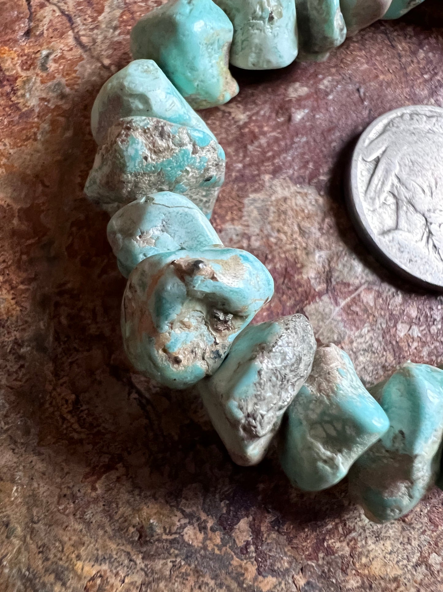 Chunky Campitos Turquoise 10-12mm Nugget Stretch Bracelet Sz 6.5