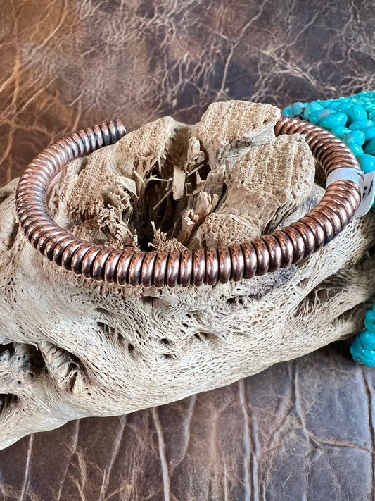 Copper Coiled Cuff Bracelet Sz 7 1/4”