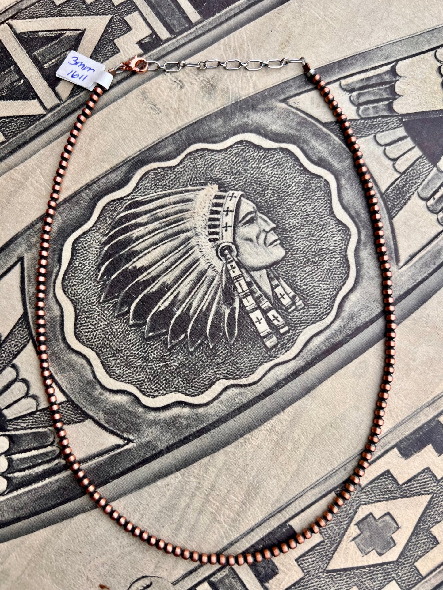 Copper Oxidized 3mm Bead Necklace 16”-18”