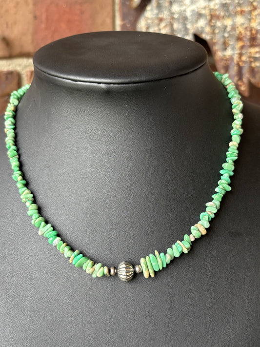Lucin Variscite & Sterling Bead Necklace 17.5”