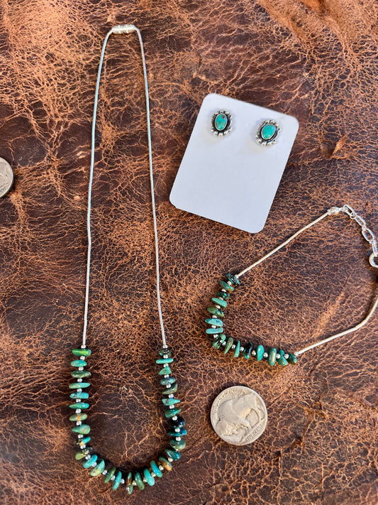 Sterling Liquid Silver & Tyrone Turquoise Necklace, Bracelet & Earring Set