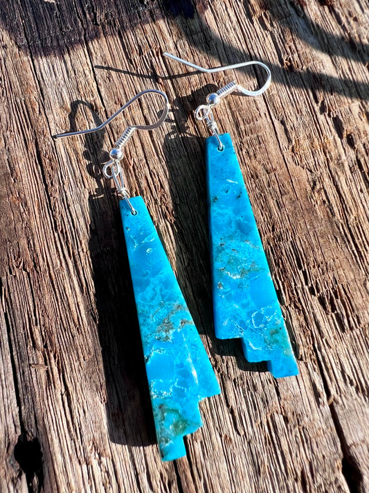 Native American Handmade by Robert Coriz- Turquoise Slab Pueblo Steps 2.8”