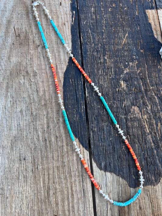 Campitos Turquoise & Sterling Bead 4-8mm Necklaces 27”
