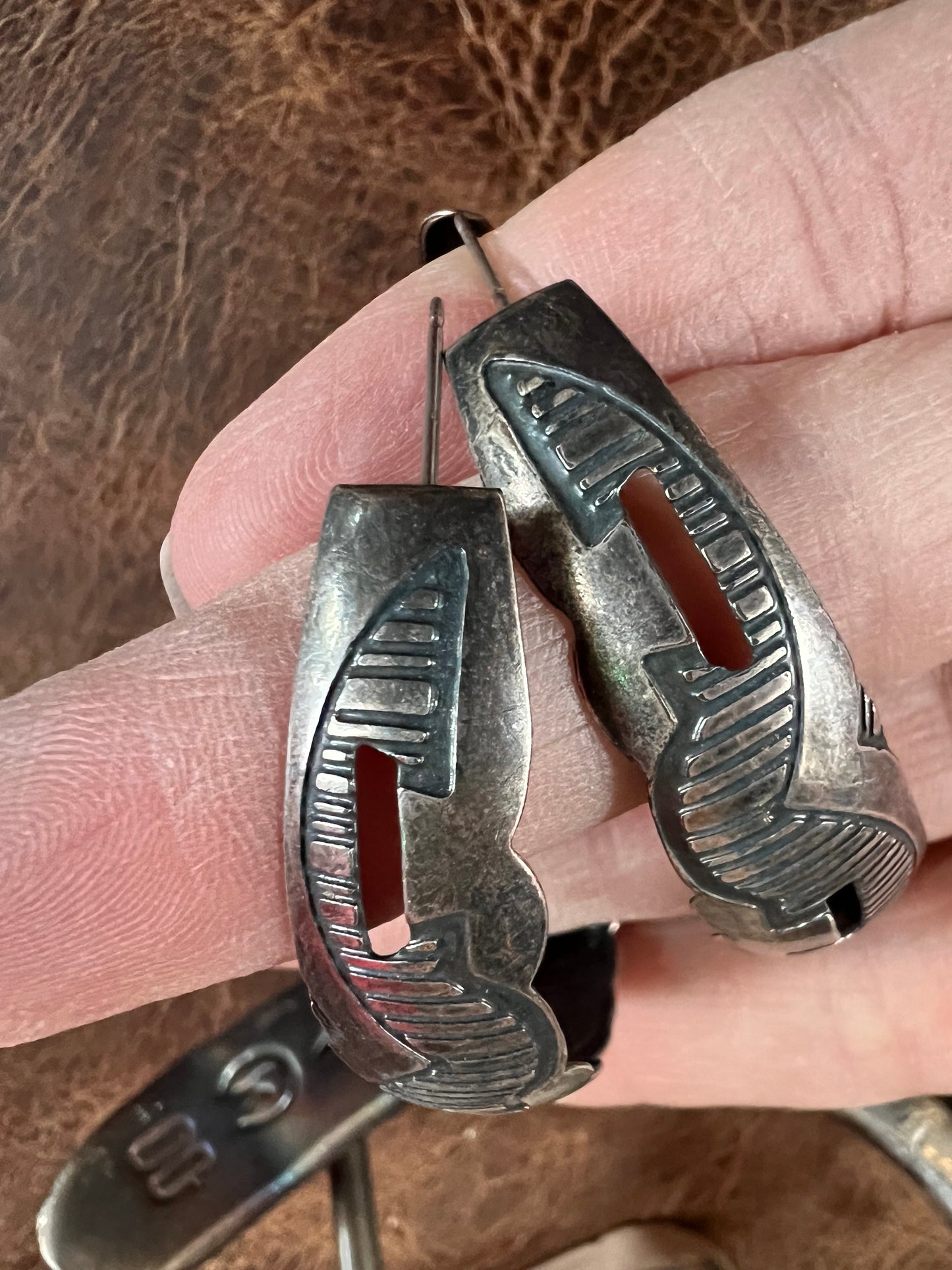 Vintage Sterling Silver Large Hoops Earrings 2” - Navajo Handmade by Vincent Platero