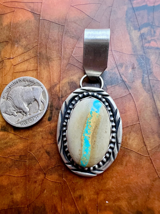 Navajo Handmade Royston Ribbon Turquoise & Sterling Silver Pendant