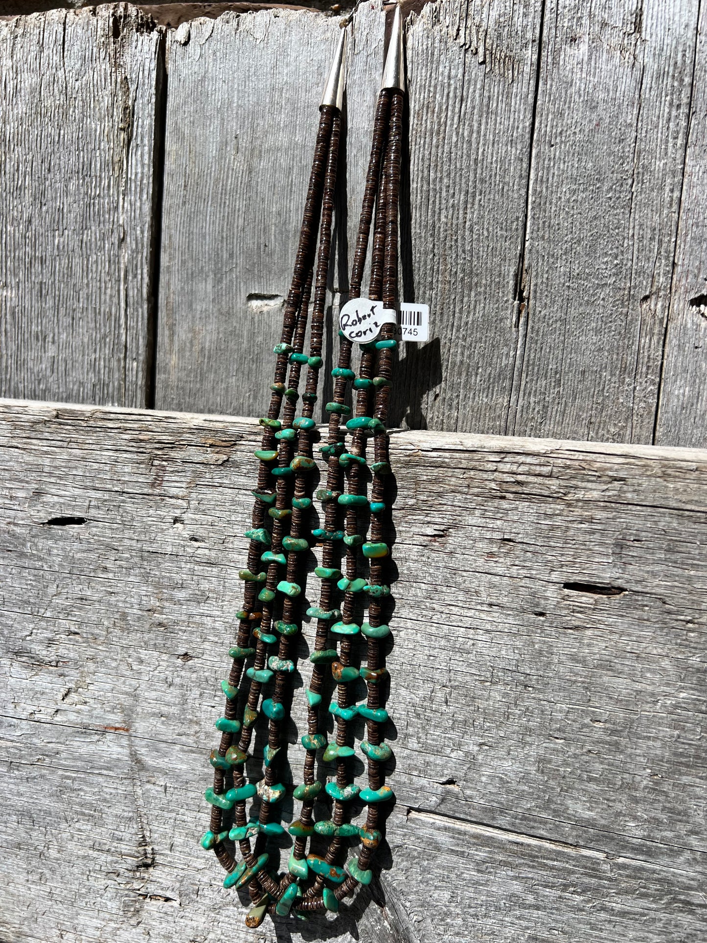 Kewa Pueblo Handmade by Robert Coriz Shell Heishi & Fox Turquoise 3-Strand 23” Necklace