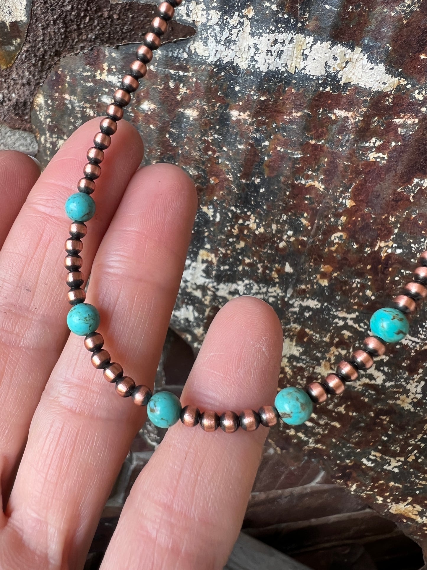 Genuine Copper Beads with Campitos Turquoise Necklace 14”-16”