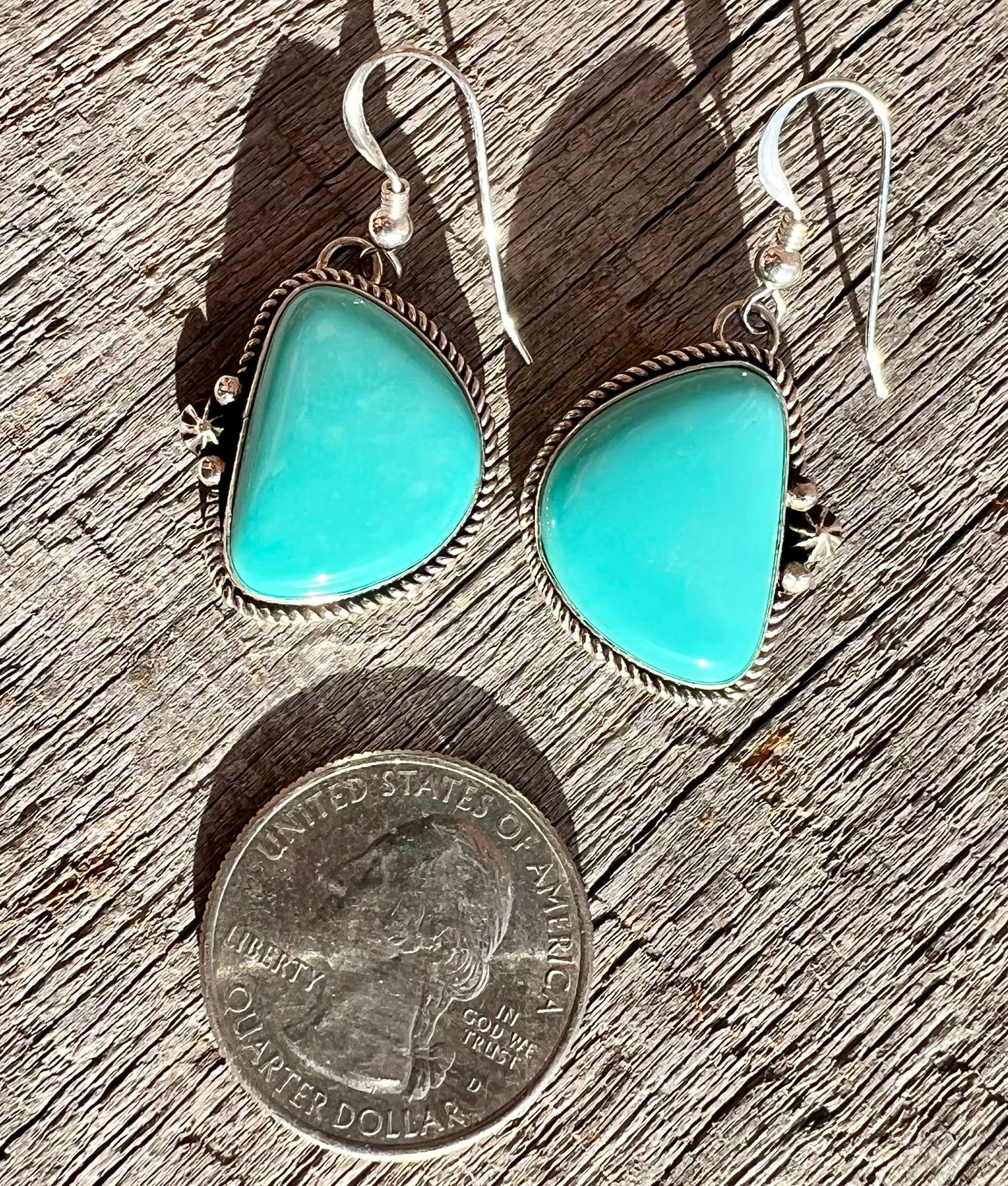 Sonoran Turquoise & Sterling Silver Dangle Earrings. Navajo Handmade by Antoinette Platero