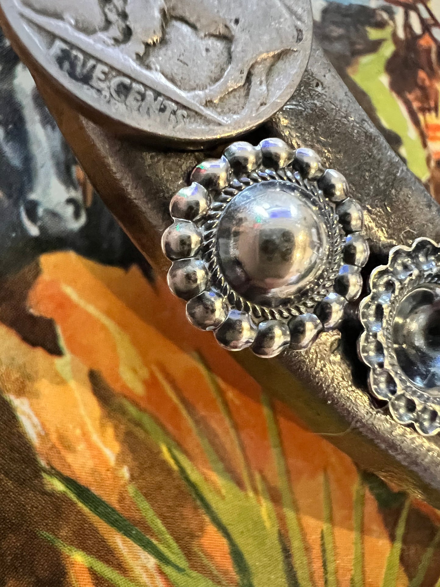 Sterling Silver Concho Post Earrings 1/2”