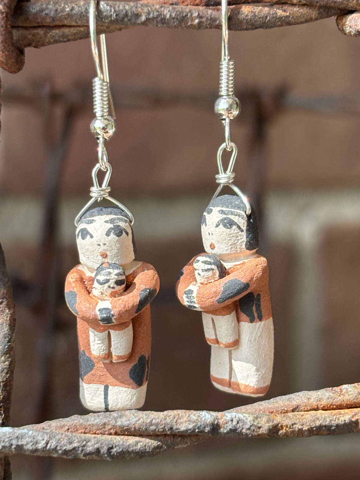 Native Handmade by Angel Bailon- Storyteller Pottery Dangle Pottery Earrings 1.8” long