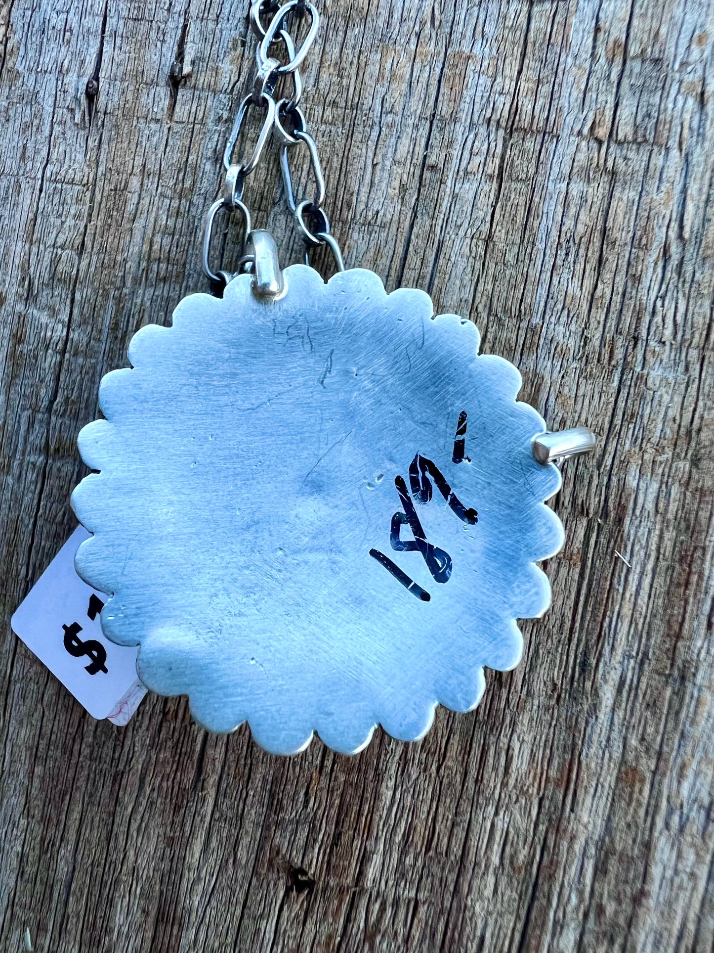 Native American Handmade by Sheldon Mariano Sterling & Turquoise Shield Pendant 1.25” Necklace 18“