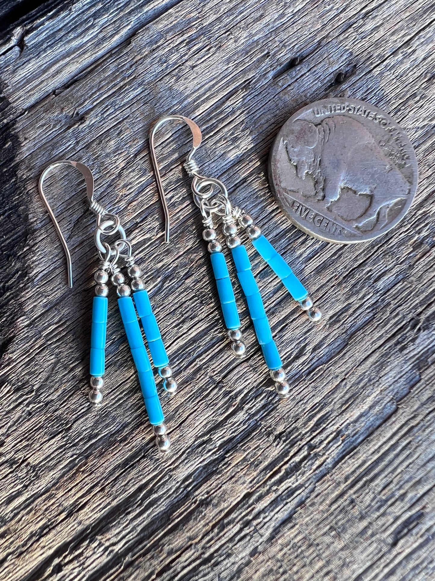 Southwest Sterling Silver & Turquoise Heishi Bead Dainty Dangle Earrings