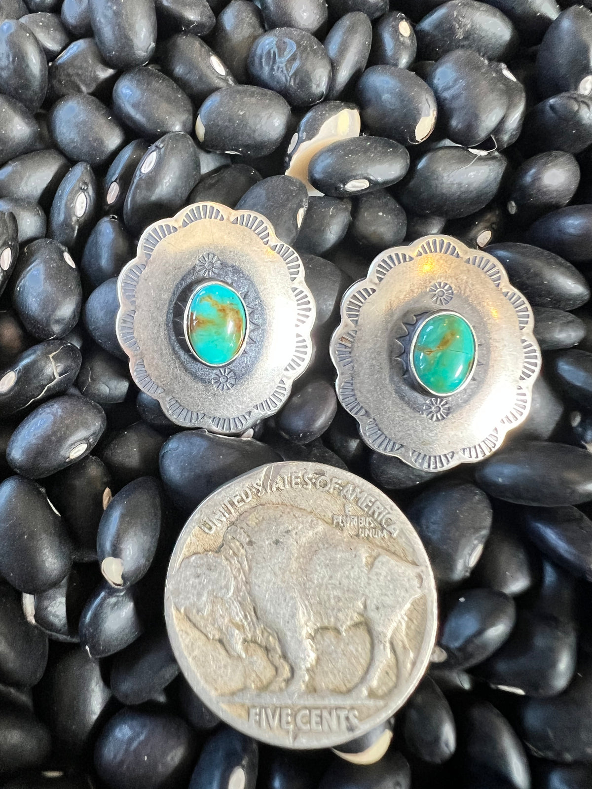 Kingman Turquoise & Sterling Silver Scalloped Oval Concho Post Earring ...