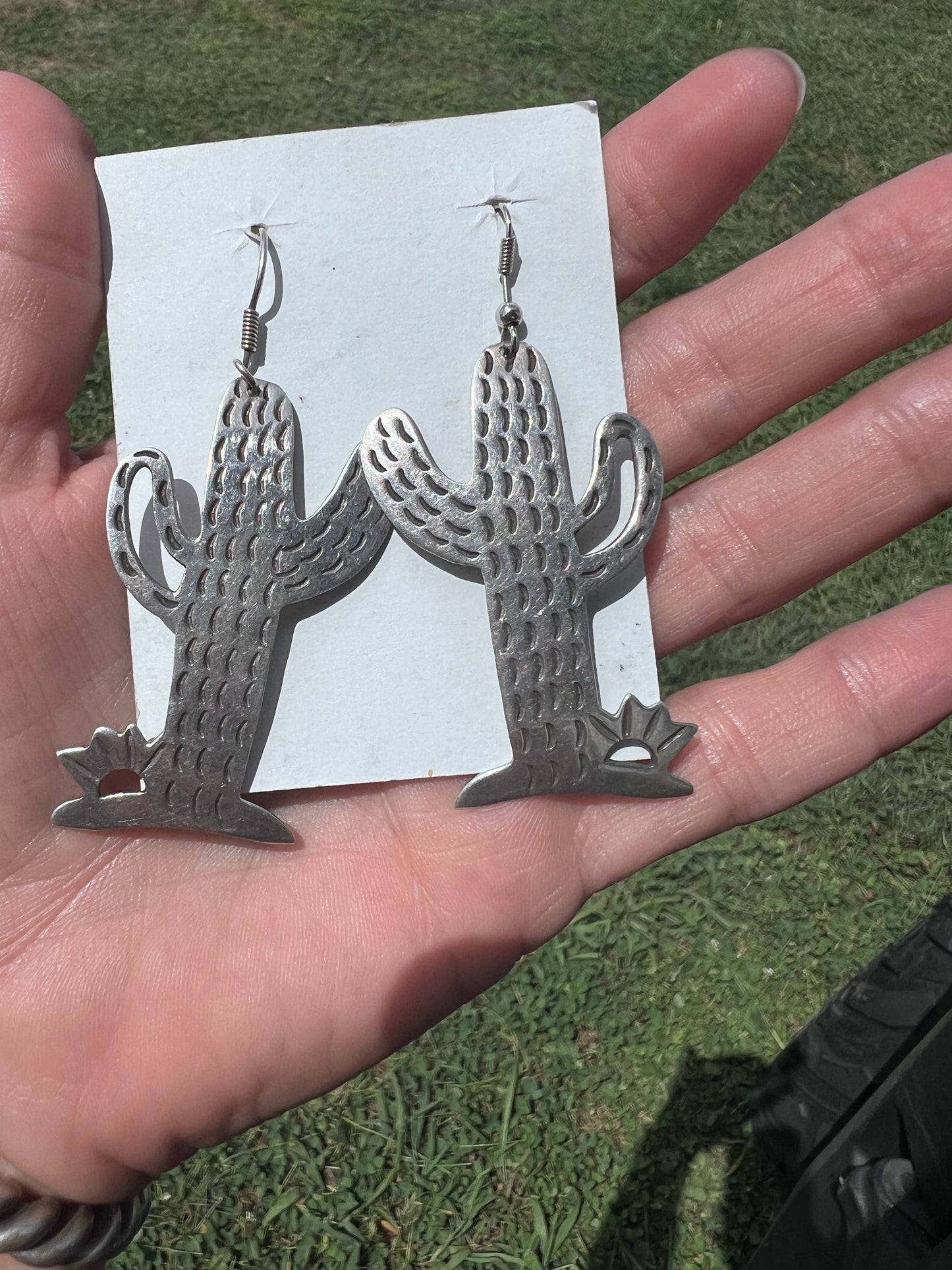 Vintage Mexico Handmade Sterling Cactus Dangle Earrings