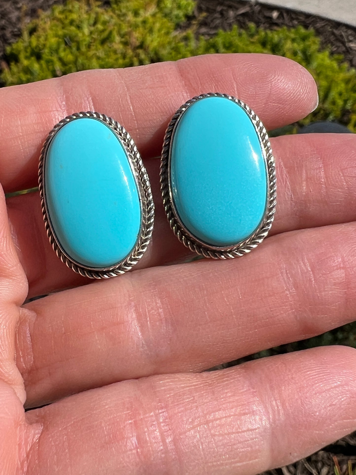 Handmade by Lee Sandoval ( Navajo)- Prince Egyptian Turquoise & Sterling Silver Post Earrings