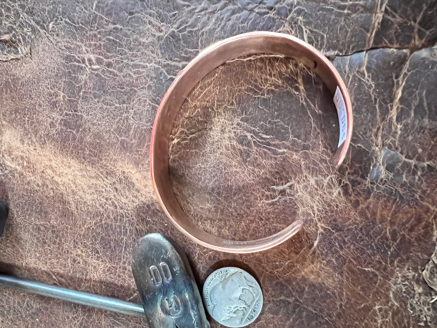 Copper & Sterling Stamped Cuff Bracelet Navajo Handmade by C. Littl - Sz 7.5”