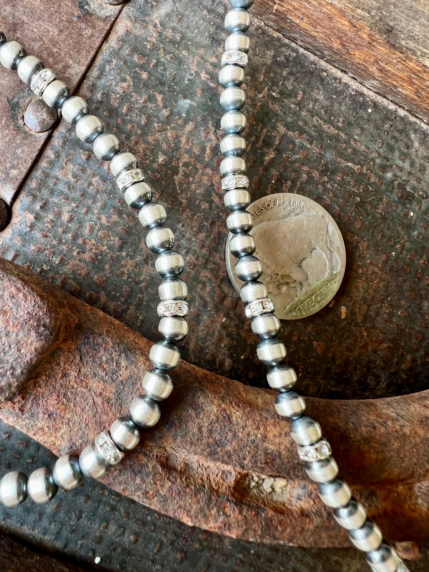Southwest Machine-made Sterling Silver Bead/Crystal Necklace 16”-18” & Bracelet 7”-8” Set