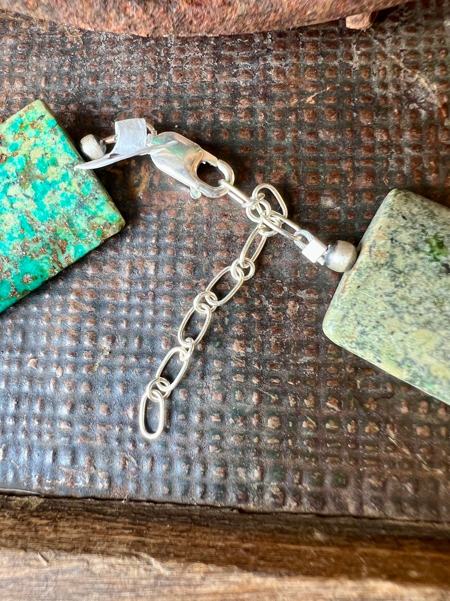 Chunky Southwest Handmade Turquoise Flat Rectangle Bead & Sterling bead Necklace 18”-20”