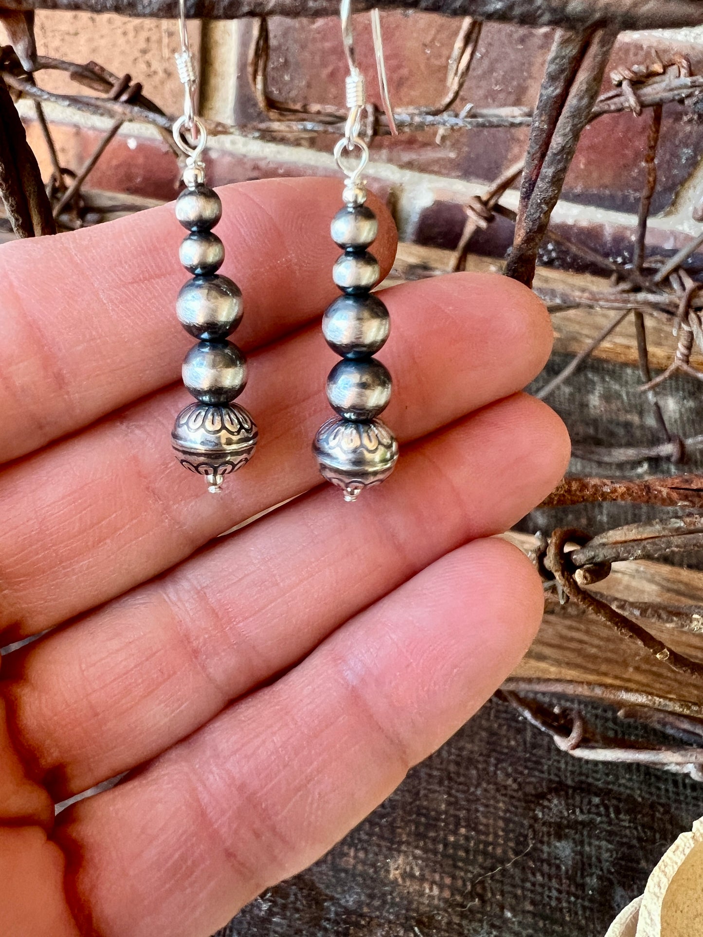 Sterling Silver Bead Dangle Earrings 1.75”