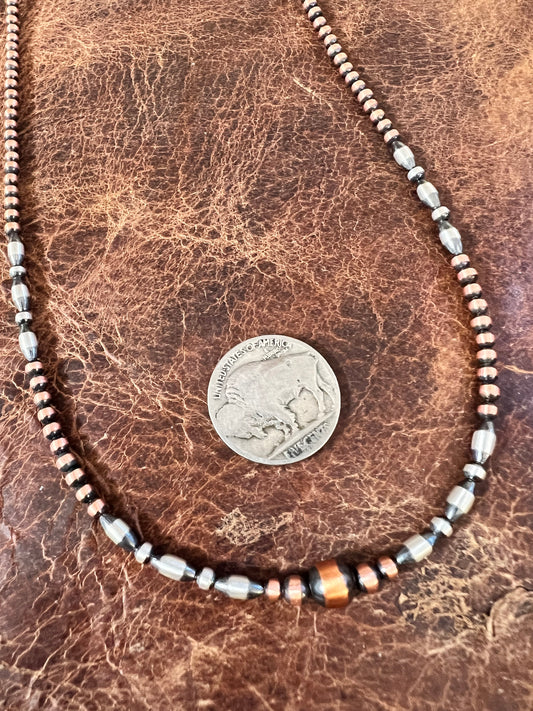 Copper & Sterling Silver 3-6mm Bead 18-20” Necklace