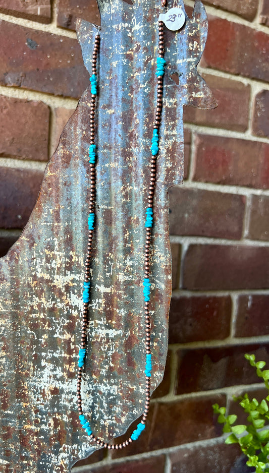 Genuine Copper Bead (3mm) & Sleeping Beauty Turquoise Necklace 23”-25”
