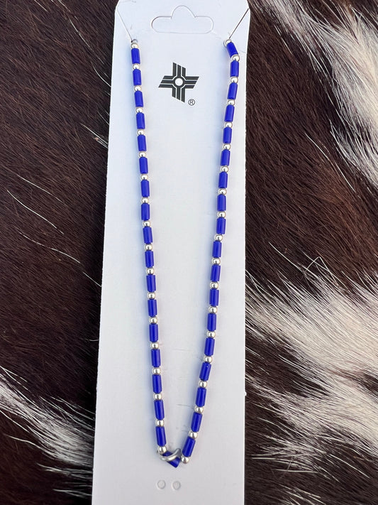 Sterling 1mm Bead & Lapis 2mm Bead w/ Barrel Clasp 16” Length
