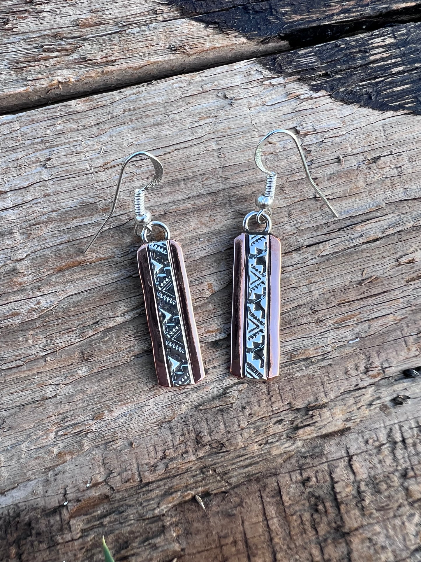 Navajo Handmade by Sylvana Apache Copper & Sterling Silver Earrings 2 7/8”