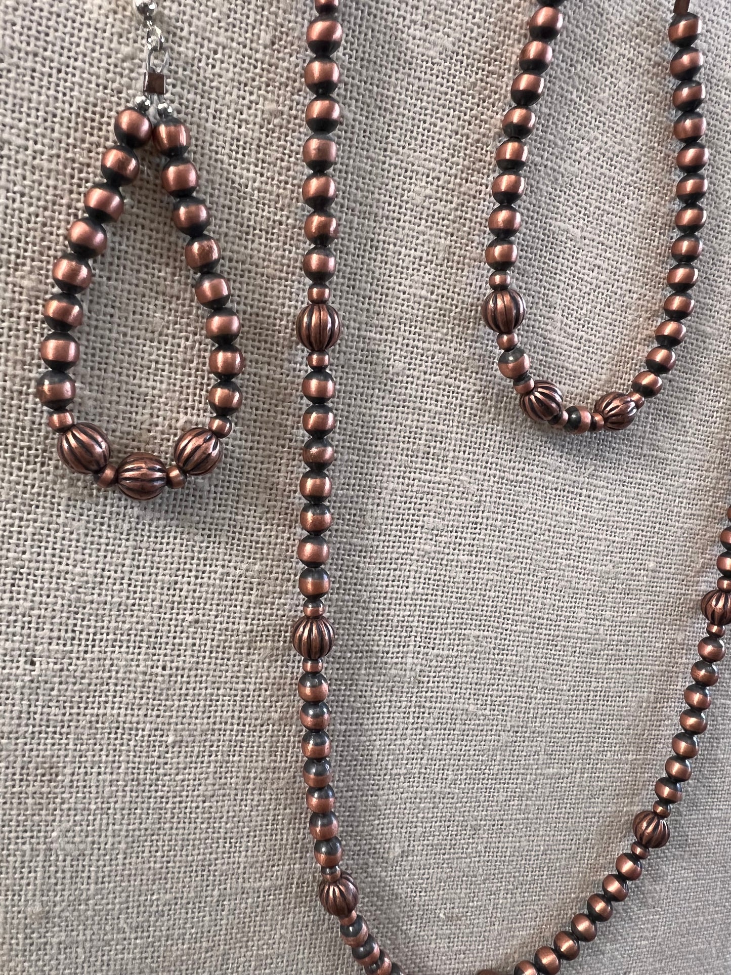 Oxidized Copper Bead Necklace, Bracelet & Earrings SET