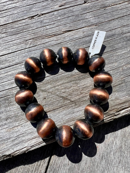 Copper 14mm Bead Stretch Bracelet Sz 6-7”