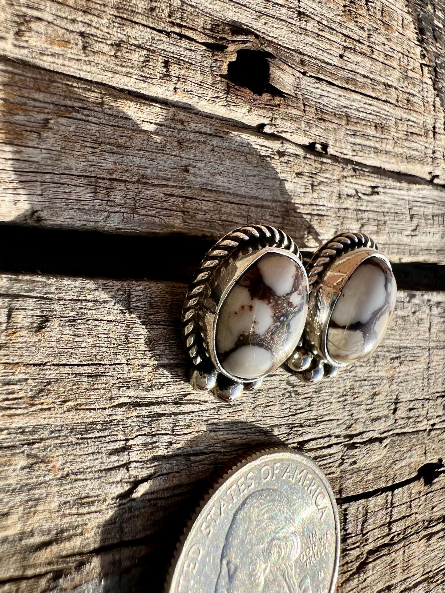 Wild Horse Magnesite & Sterling Silver Post Earrings- Navajo Handmade by Lee Sandoval