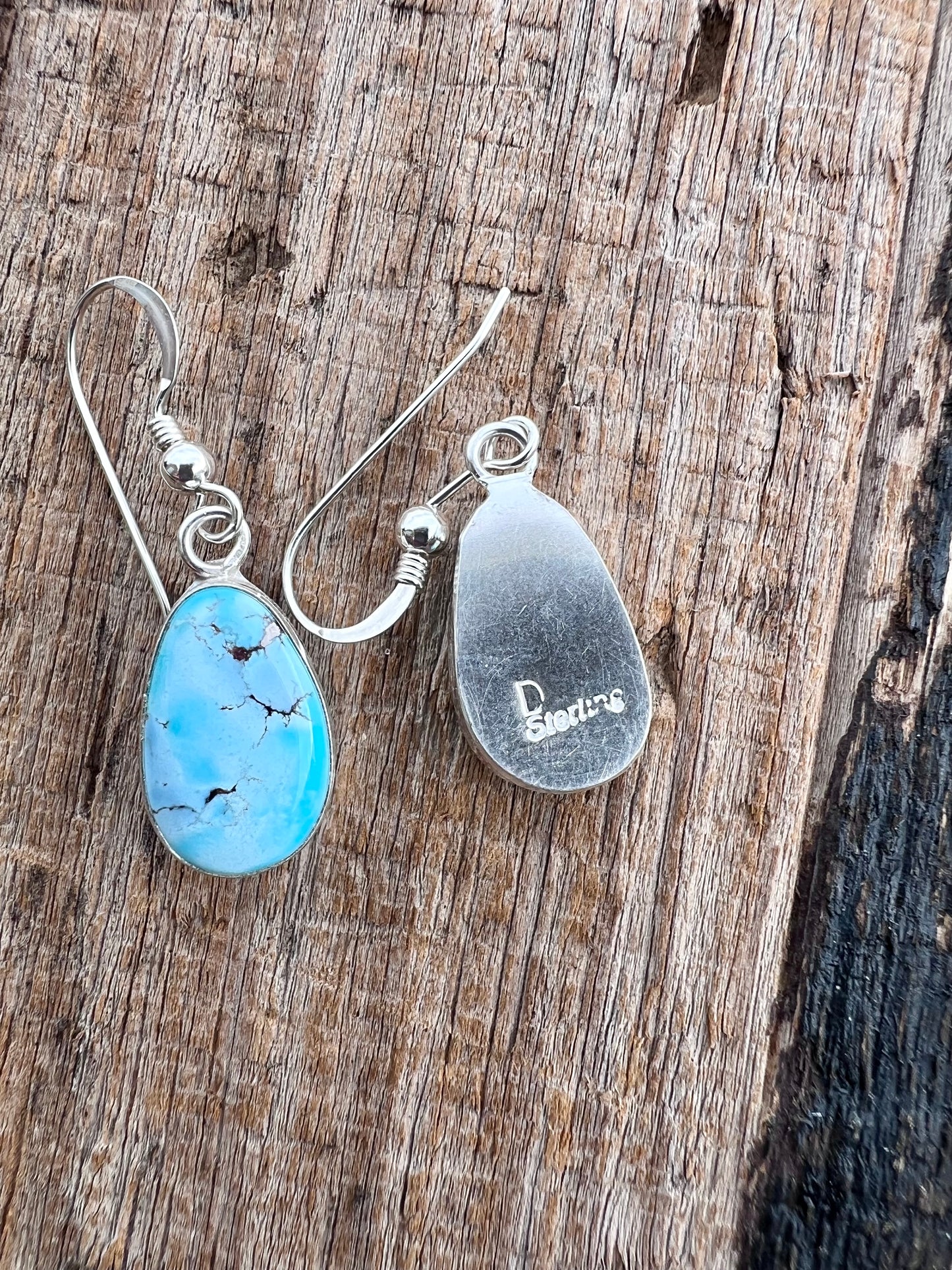 Native Navajo Handmade Sterling & Golden Hills Turquoise Dangle Earrings 1 5/8”